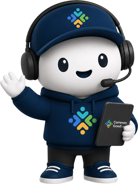 A friendly Common Good Labs support agent waving
